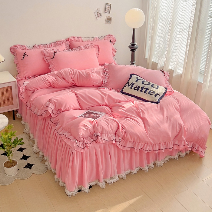 91家纺网 家纺一手货源 找家纺 言熙居 2024新款网纱花边韩版床裙款四件套 小仙女玉