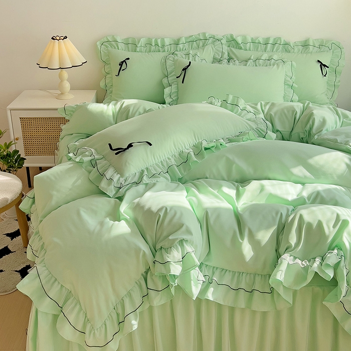 91家纺网 家纺一手货源 找家纺 言熙居 2024新款网纱花边韩版床裙款四件套 小仙女绿