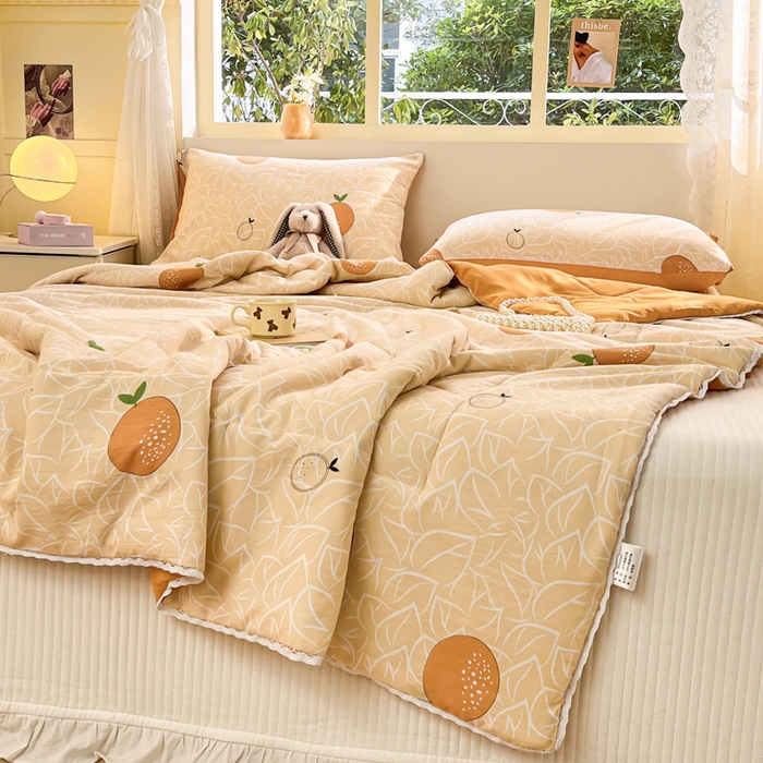 91家纺网 家纺一手货源 找家纺 寐居家纺 2024新款水洗棉小花边夏被 我爱橘子