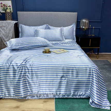 91家纺网 家纺一手货源 找家纺 （总）11 经年：2025年条纹丝绸冰丝水洗真丝夏被四件套直播爆款