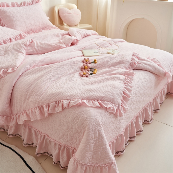 91家纺网 家纺一手货源 找家纺 恒爱 2024新款泡泡公主床盖款夏被四件套 泡泡公主-公主粉