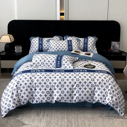 91家纺网 家纺一手货源 找家纺 金牛座 2025新款数码印花轻奢细斜纹丝质垂感四件套 繁星-蓝