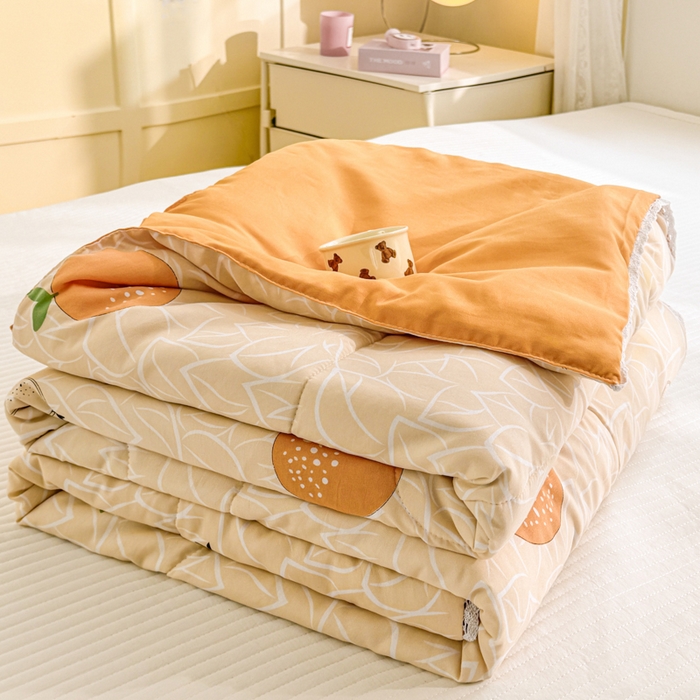 91家纺网 家纺一手货源 找家纺 寐居家纺 2024新款水洗棉小花边夏被 我爱橘子