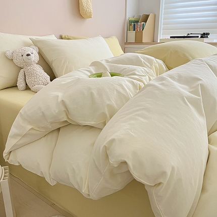 寐居家纺 2024新款INS风全棉撞色单被套 ins风-奶油黄