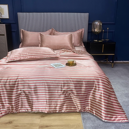 91家纺网 家纺一手货源 找家纺 （总）11 经年：2025年条纹丝绸冰丝水洗真丝夏被四件套直播爆款