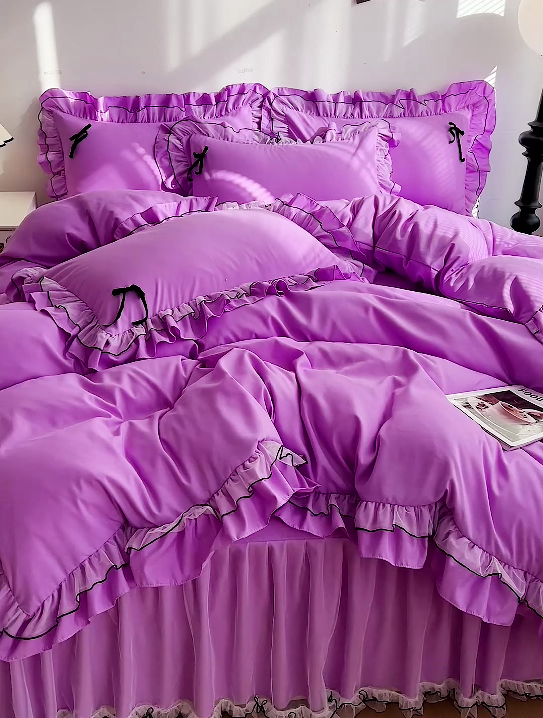 91家纺网 家纺一手货源 找家纺 言熙居 2024新款网纱花边韩版床裙款四件套 小仙女紫