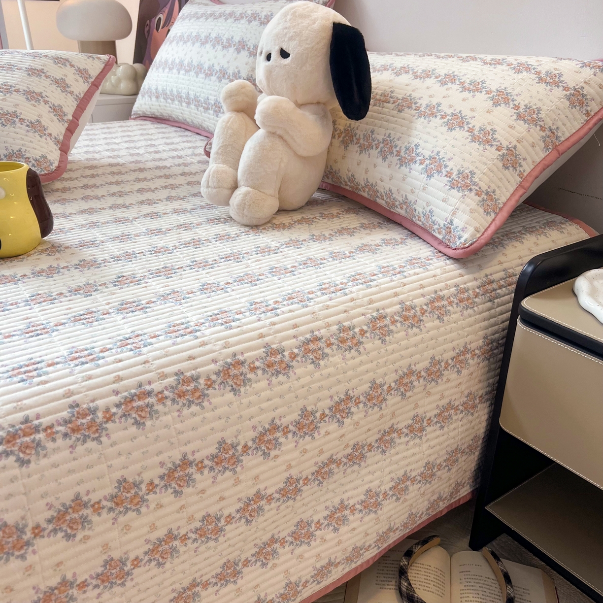 91家纺网 家纺一手货源 找家纺 HL原创 2024新款全棉印花床盖 粉色小花