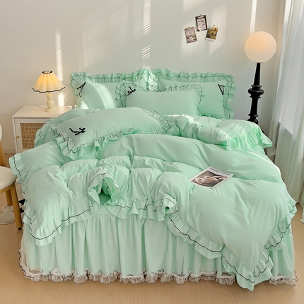 言熙居 2024新款网纱花边韩版床裙款四件套 小仙女浅蓝