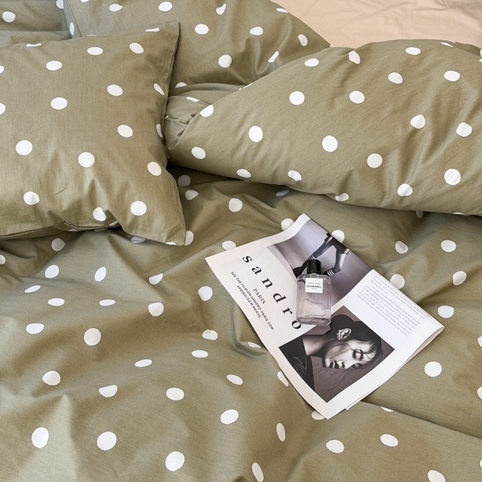 91家纺网 家纺一手货源 找家纺 昔可家纺 2024新款复古波点系列四件套 复古绿波点