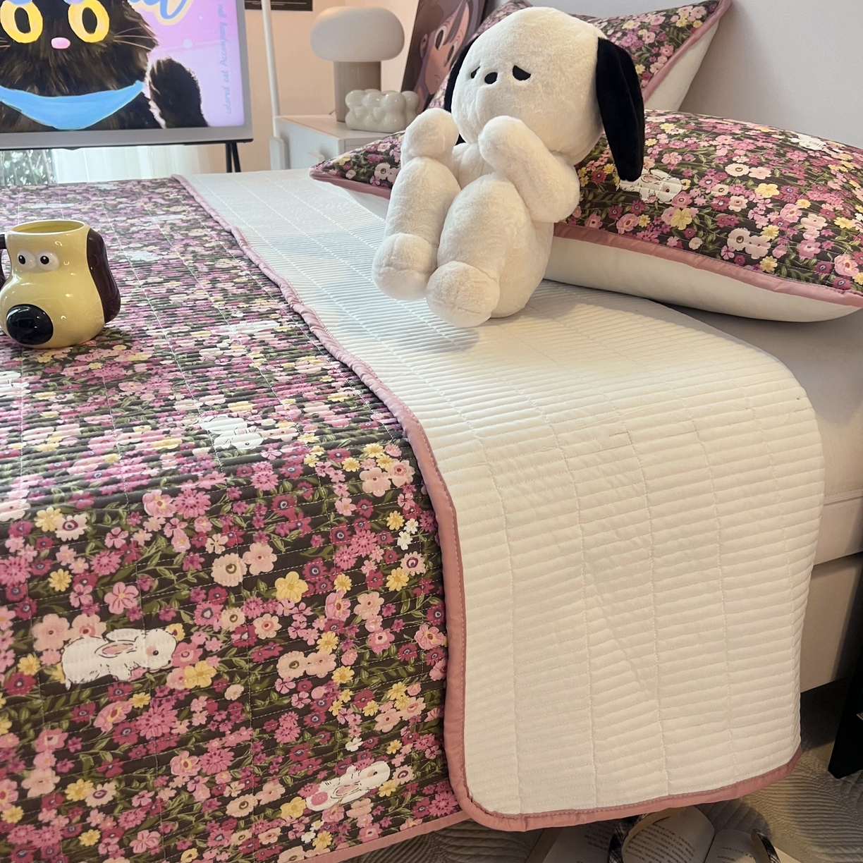 91家纺网 家纺一手货源 找家纺 HL原创 2024新款全棉印花床盖 玫瑰花园