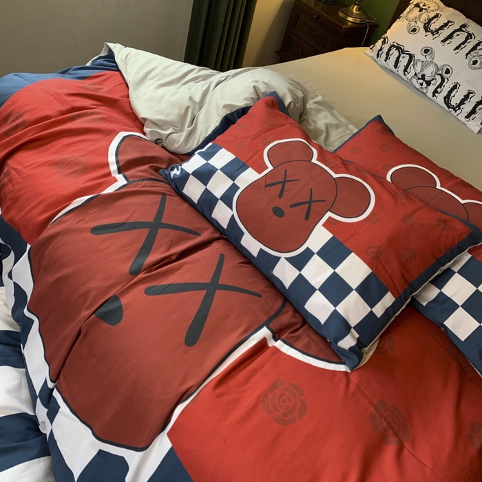 91家纺网 家纺一手货源 找家纺 花沐 2024新款云朵水洗棉四件套 【云朵棉】蓝酷熊