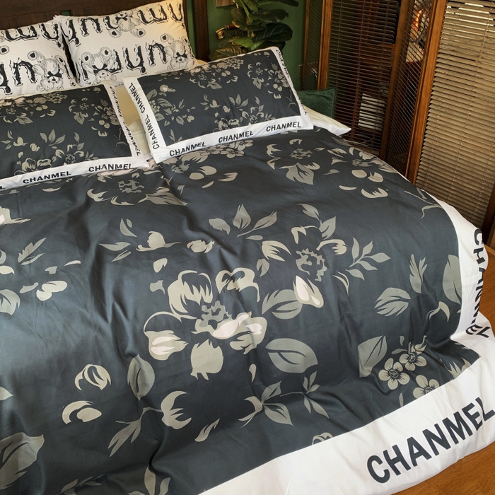 91家纺网 家纺一手货源 找家纺 花沐 2024新款云朵水洗棉四件套 【云朵棉】轻奢黑花