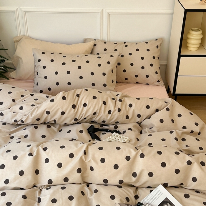 91家纺网 家纺一手货源 找家纺 昔可家纺 2024新款复古波点系列四件套 奶茶波点