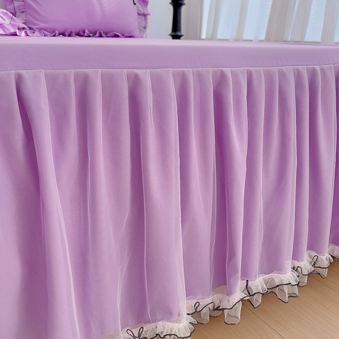 91家纺网 家纺一手货源 找家纺 言熙居 2024新款网纱花边韩版床裙款四件套 小仙女紫