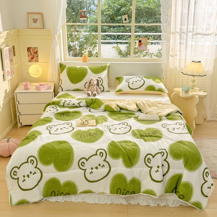 寐居家纺 2024新款水洗棉小花边夏被 森林熊
