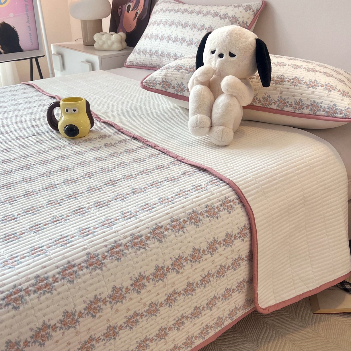 91家纺网 家纺一手货源 找家纺 HL原创 2024新款全棉印花床盖 粉色小花