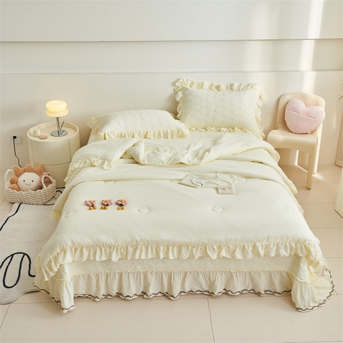 91家纺网 家纺一手货源 找家纺 恒爱 2024新款泡泡公主床盖款夏被四件套 泡泡公主-鹅暖黄