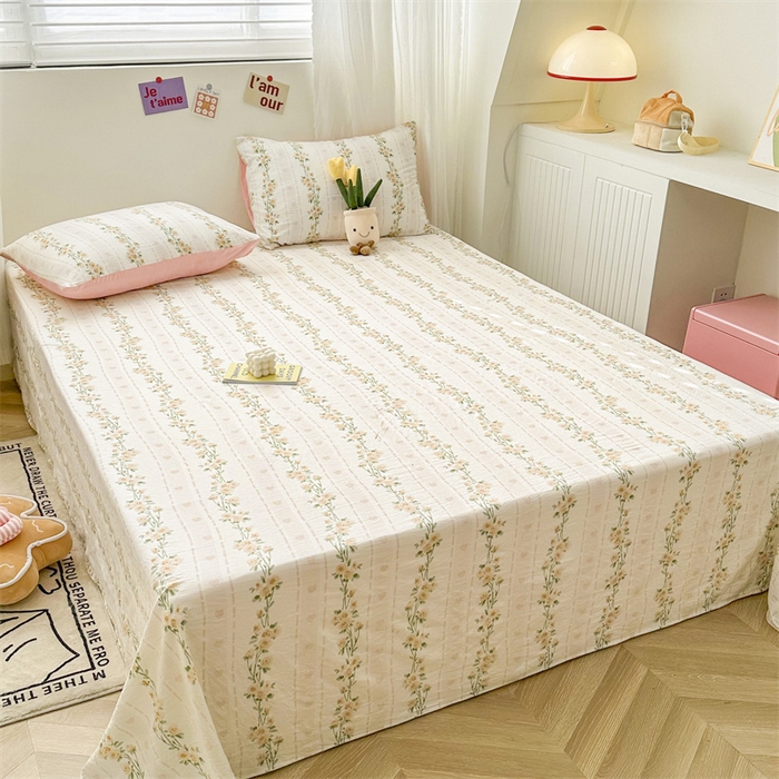 91家纺网 家纺一手货源 找家纺 古吉梦 2024新款水洗棉小清新印花床单 水洗棉-花语