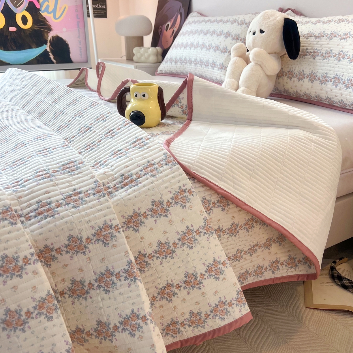 91家纺网 家纺一手货源 找家纺 HL原创 2024新款全棉印花床盖 粉色小花