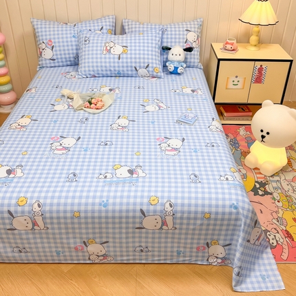 91家纺网 家纺一手货源 找家纺 沐辰 2024新款正版三丽鸥花型床单 蓝格帕恰狗