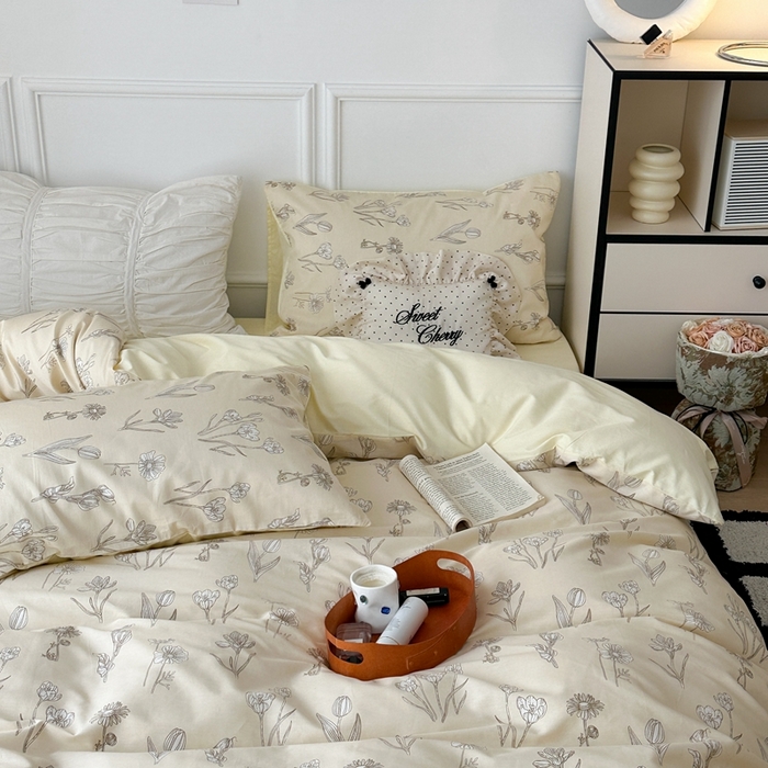 91家纺网 家纺一手货源 找家纺 昔可家纺 2024新款中古系列花四件套 新款水墨素描