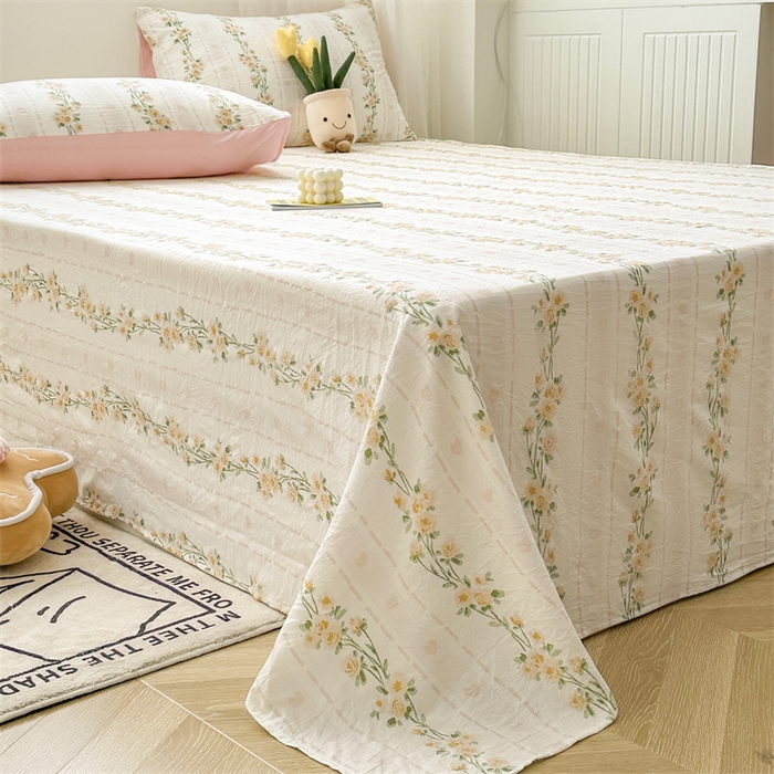 91家纺网 家纺一手货源 找家纺 古吉梦 2024新款水洗棉小清新印花床单 水洗棉-花语