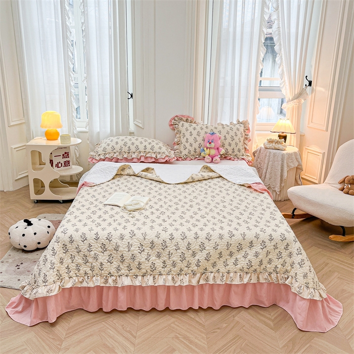 91家纺网 家纺一手货源 找家纺 恒爱家纺 2024新款韩版泡泡棉床盖系列四件套 花语