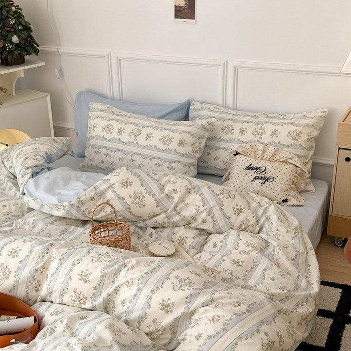 91家纺网 家纺一手货源 找家纺 昔可家纺 2024新款开春小清新花四件套 蓝色仙仙花2