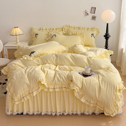 言熙居 2024新款网纱花边韩版床裙款四件套 小仙女黄
