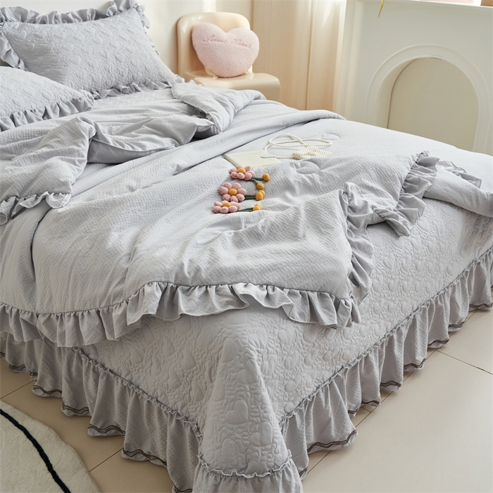 91家纺网 家纺一手货源 找家纺 恒爱 2024新款泡泡公主床盖款夏被四件套 泡泡公主-绅士灰