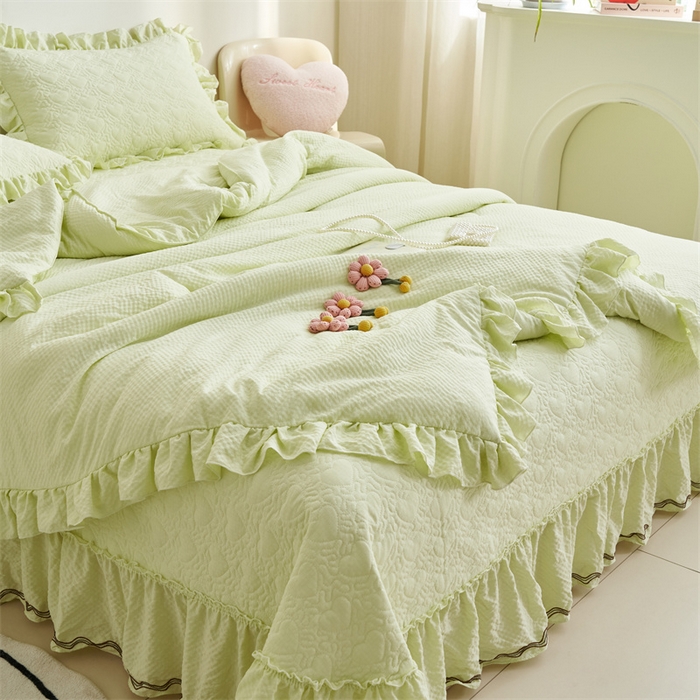 91家纺网 家纺一手货源 找家纺 恒爱 2024新款泡泡公主床盖款夏被四件套 泡泡公主-抹茶绿
