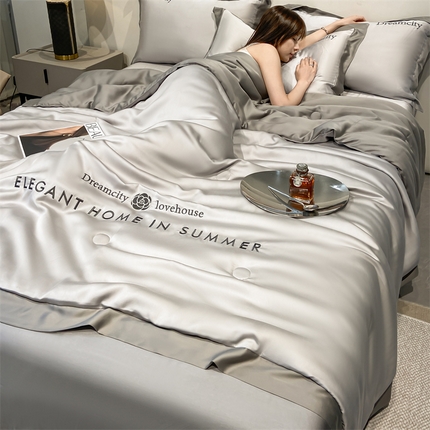 91家纺网 家纺一手货源 找家纺 （总）云棉坊 2025新品水洗真丝冰丝刺绣天丝夏被四件套空调被夏凉被-繁花系列