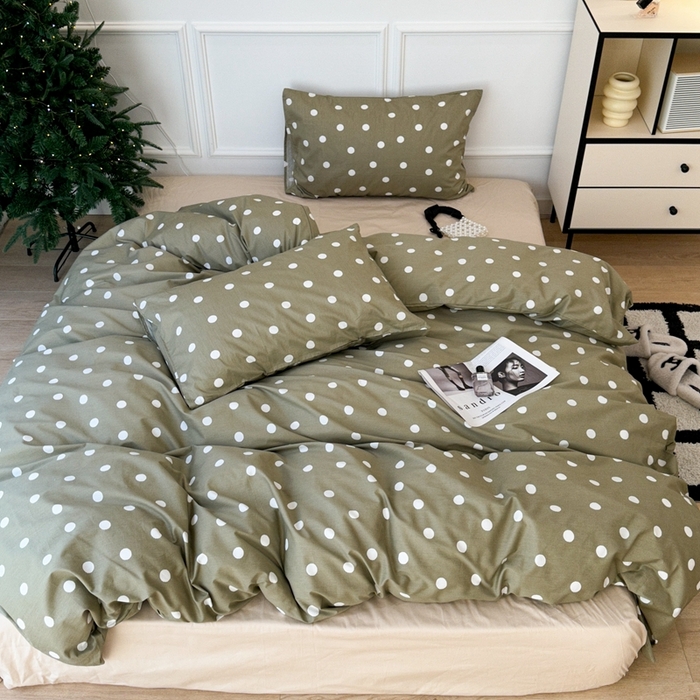 91家纺网 家纺一手货源 找家纺 昔可家纺 2024新款复古波点系列四件套 复古绿波点