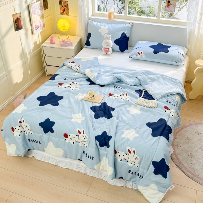 91家纺网 家纺一手货源 找家纺 寐居家纺 2024新款水洗棉小花边夏被 星光汇