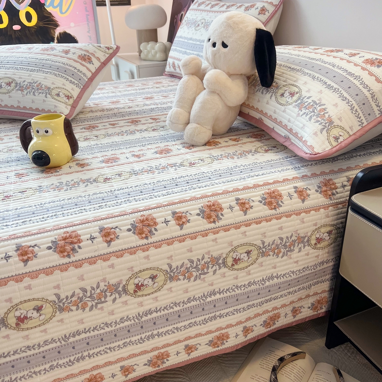 91家纺网 家纺一手货源 找家纺 HL原创 2024新款全棉印花床盖 可可小兔