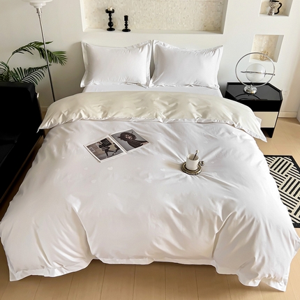 91家纺网 家纺一手货源 找家纺 品乐家纺 2024新款100支长绒棉提花宽边四件套 音色白