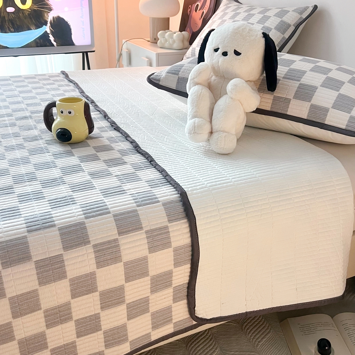 91家纺网 家纺一手货源 找家纺 HL原创 2024新款全棉印花床盖 雅灰