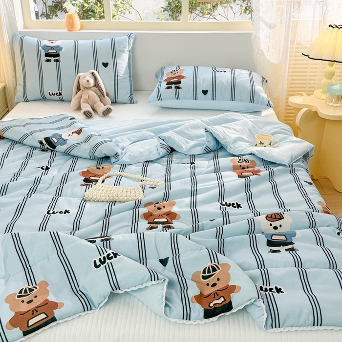 91家纺网 家纺一手货源 找家纺 寐居家纺 2024新款水洗棉小花边夏被 幸运熊