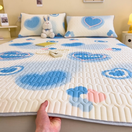 希廷顿 2024新款加厚凉感丝乳胶凉席三件套 心相印