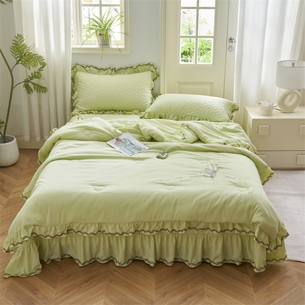 恒爱家纺 2024新款A类针织夹棉床盖款夏被四件套-玉玲珑 芥末绿