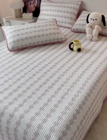 91家纺网 家纺一手货源 找家纺 HL原创 2024新款全棉印花床盖 粉色小花