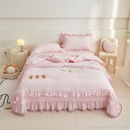 91家纺网 家纺一手货源 找家纺 恒爱 2024新款泡泡公主床盖款夏被四件套 泡泡公主-公主粉