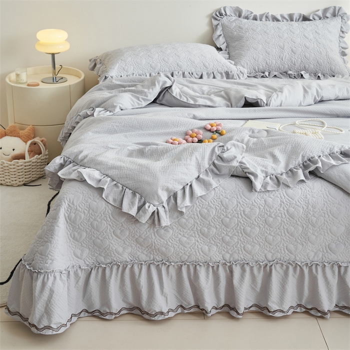 91家纺网 家纺一手货源 找家纺 恒爱 2024新款泡泡公主床盖款夏被四件套 泡泡公主-绅士灰