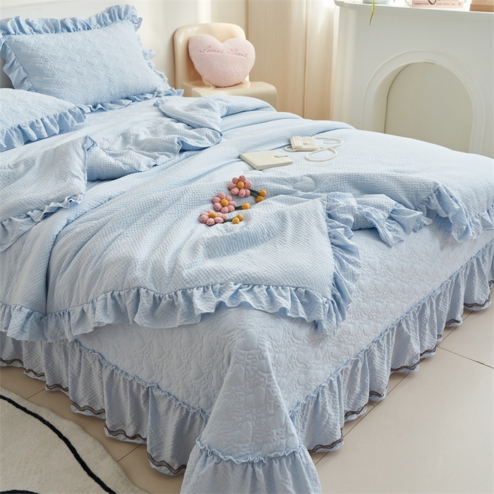 91家纺网 家纺一手货源 找家纺 恒爱 2024新款泡泡公主床盖款夏被四件套 泡泡公主-天空蓝