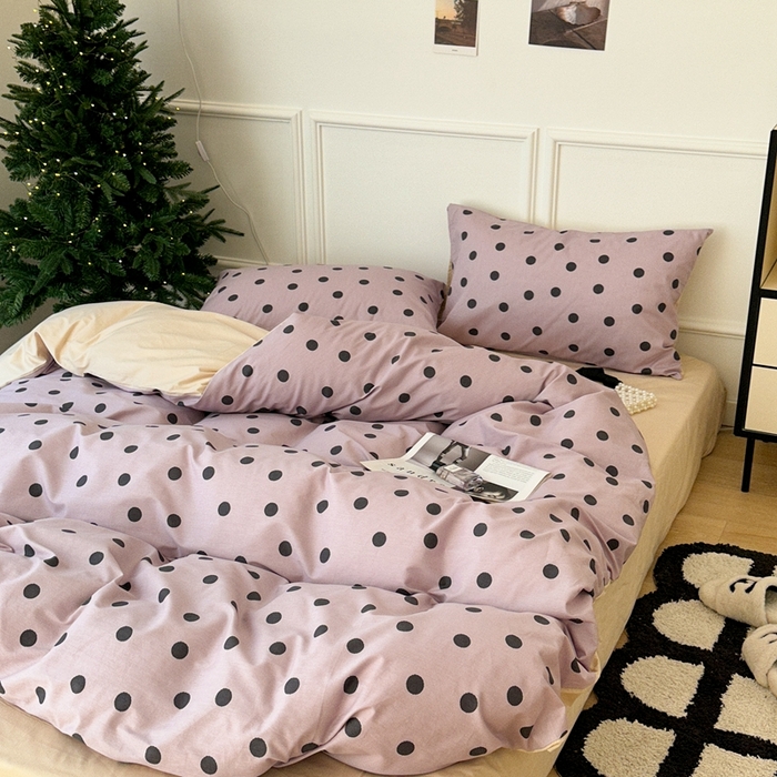 91家纺网 家纺一手货源 找家纺 昔可家纺 2024新款复古波点系列四件套 芋泥紫波点