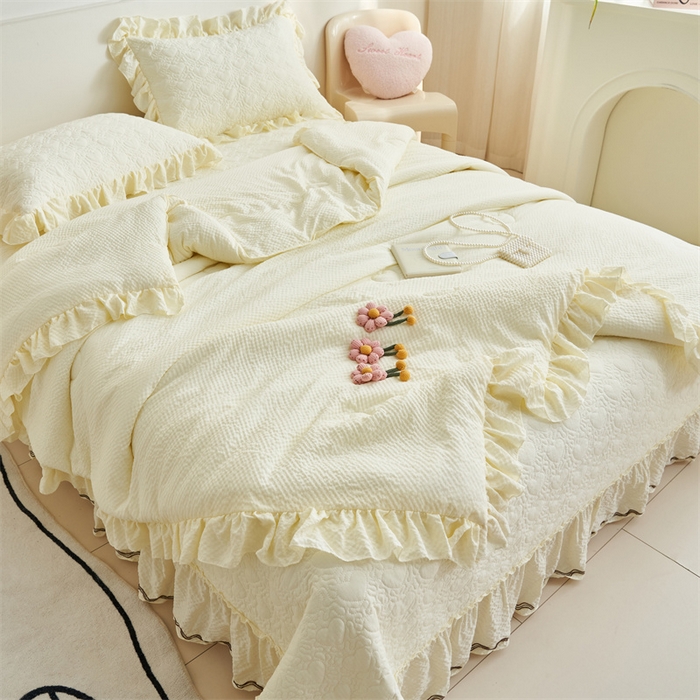 91家纺网 家纺一手货源 找家纺 恒爱 2024新款泡泡公主床盖款夏被四件套 泡泡公主-鹅暖黄
