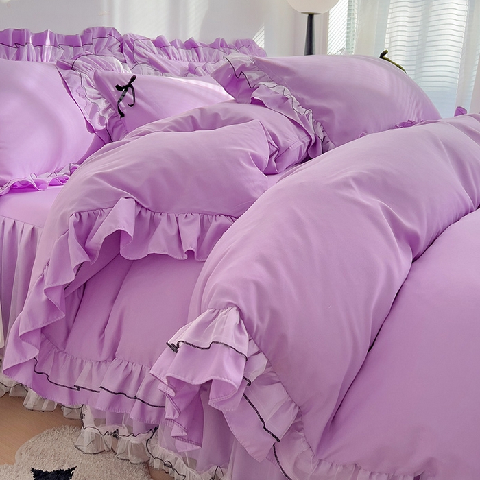 91家纺网 家纺一手货源 找家纺 言熙居 2024新款网纱花边韩版床裙款四件套 小仙女紫