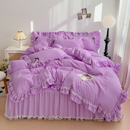 言熙居 2024新款网纱花边韩版床裙款四件套 小仙女紫