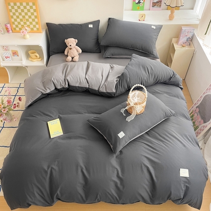 雅居纺家纺 2024新款全棉素色水洗棉四件套 低调灰绅士灰