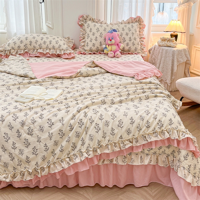 91家纺网 家纺一手货源 找家纺 恒爱家纺 2024新款韩版泡泡棉床盖系列四件套 花语